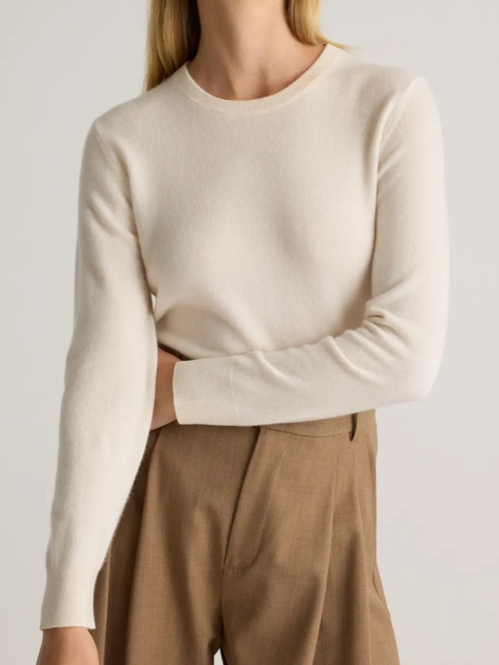 Quince Cashmere Soft Cream Crewneck Pullover